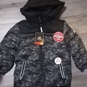 NWT: ZEROXPOSUR; BOYS 5/6 BLK CAMO FAUX FUR  REFLECTIVE HOODED WINTER JACKET!